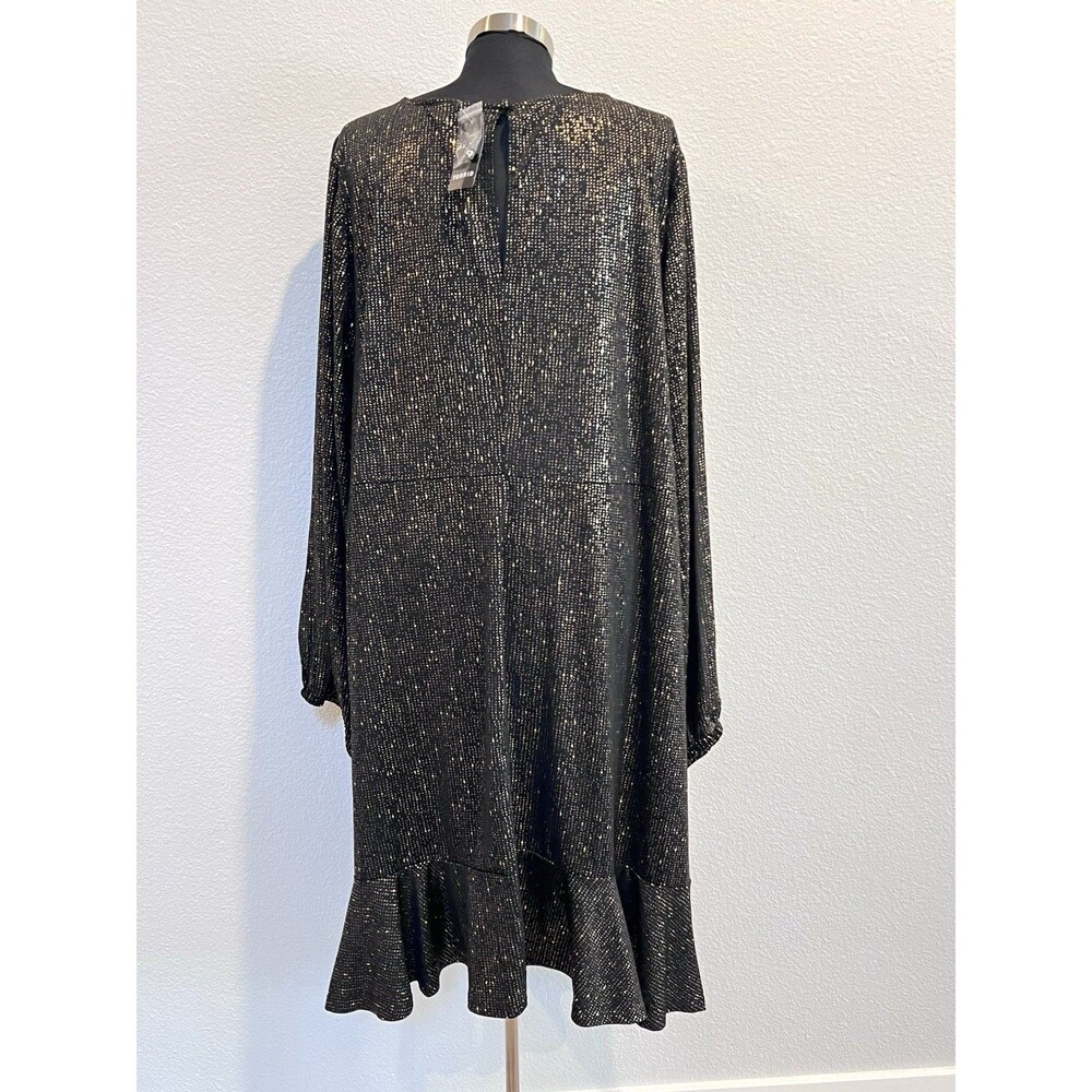 TORRID 5X(28) Black Gold Fit & Flare Mini Studio Knit Ruched Dress Crew Neck - Picture 13 of 16